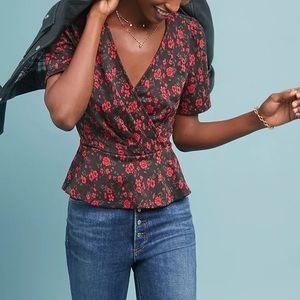 Anthropologie Sz XL Floral Peplum Blouse by Meadow Rue EUC